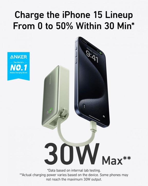 Actual product image Anker 545 Nano Power Bank 10000mAh PD 30W green (10000 mAh, 30 W, 30 Wh)