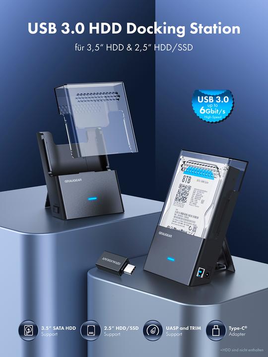 Immagine prodotto Graugear Contenitore dock per HDD/SSD da 3,5"/2,5", USB3.2 Gen1 (USB-C, 1 Porti)
