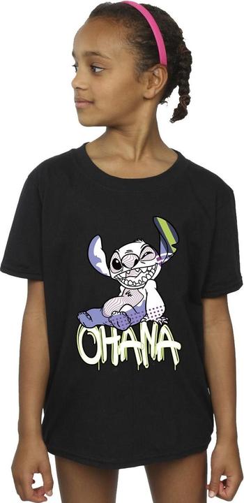 Actual product image Disney Girls Lilo And Stitch Ohana Graffiti Cotton T-Shirt (116)