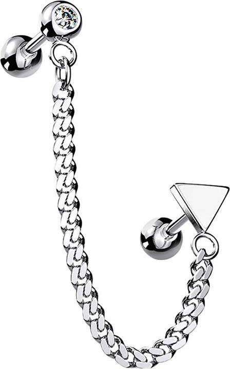 Actual product image Star Piercing Micro Barbell silber mit Anhänger Kette und Dreieck (Surgical steel 316L, Brass)