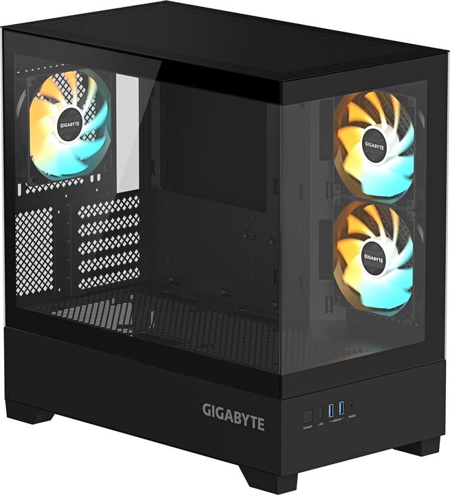 Produktbild Gigabyte case GB-C201P - Mid tower - 2xUSB 3.0 - 3x 120mm ARGB Fan - black (mATX, Mini-ITX)