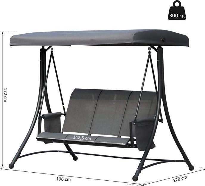 Produktbild Swisshandel24 3-Sitzer Hollywoodschaukel, Gartenschaukel mit Sonnendach, Schaukelbank mit Ablage, Aluminium, Grau