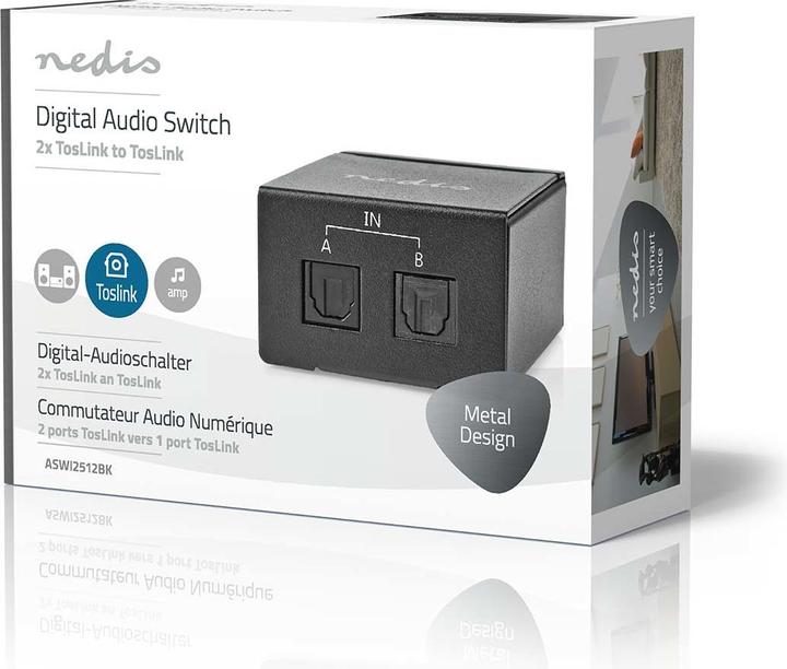 Produktbild Nedis Digital-Audio-Switch | 2-Weg | Anschlüsse – Eingang: DC Power / 2x TosLink | Anschlüsse – Ausg