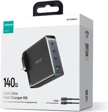 Produktbild Joyroom GaN-Ladegerät UK JR-TCG05UK 140 W 3x USB-C USB-A + USB-C / USB-C-Kabel 240 W 1,2 m (140 W)