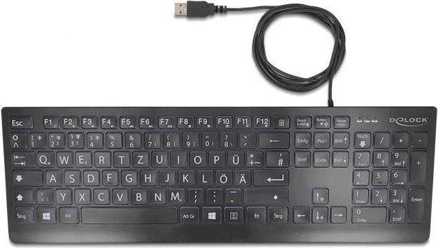 Actual product image Delock USB Tastatur kabelgebunden 1,5 m schwarz mit XXL Buch (DE, Cable)