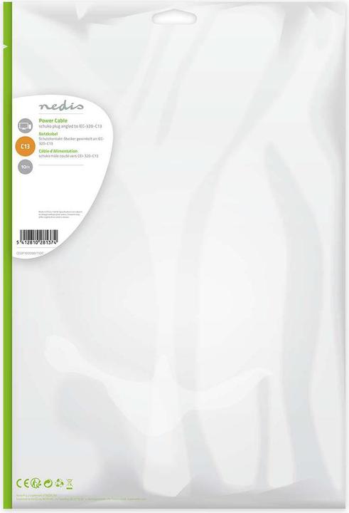Actual product image Nedis CEGP10000WT100 Mains cable Schuko plug, angled - IEC-320-C13 10 m White (10 m)