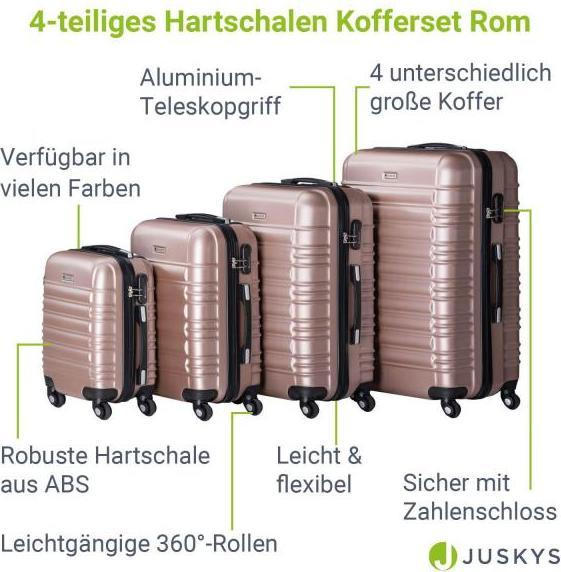 Produktbild Juskys Hartschalen Kofferset Rom (120 l, Handgepäck (bis 50l), M (50 - 90l), L (90 - 115l), XL (ab 115l))