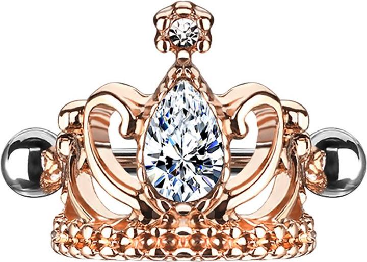 Produktbild Star Piercing Micro Barbell rosegold Tiara mit Kristall silber (Chirurgenstahl 316L, Messing)