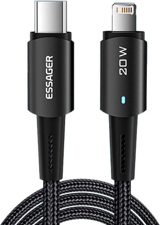 Actual product image Essager USB-C to Lightning cable,, EXCTL-CG01, 20W, 1m (black) (1 m, USB 3.2 Gen 1)