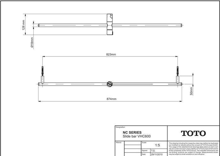 Image du produit TOTO Barre de douche avec support Longueur 874mm d= 18mm chromé