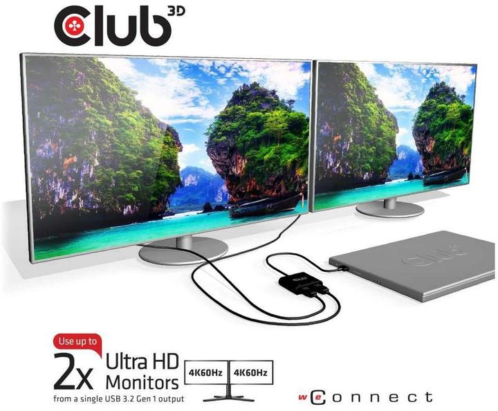 Image du produit Club 3D Adaptateur USB A vers HDMI 2.0 double moniteur 4K 60Hz