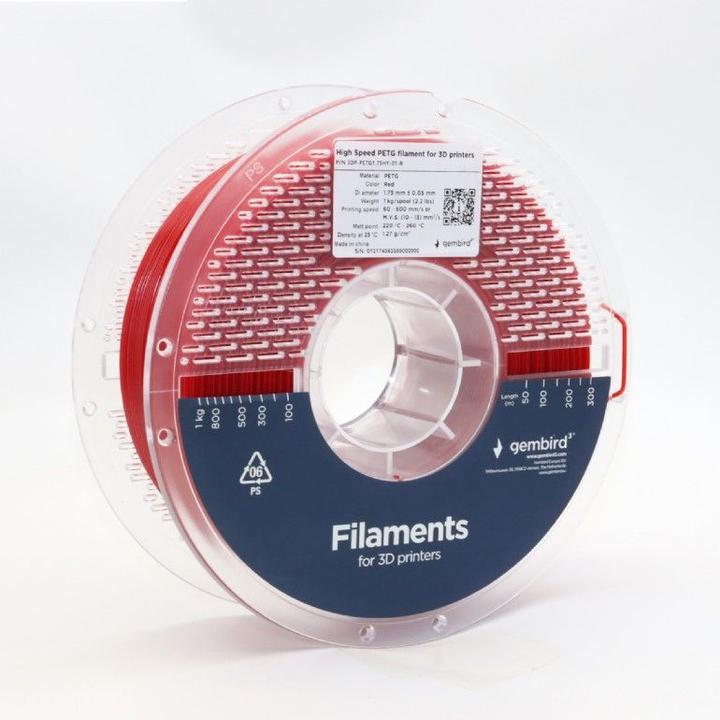Immagine prodotto Gembird PETG ad alta velocità (PET, PETT) - Rd - 1,75 mm - 1 kg (PETG, 1.75 mm, 1000 g, Rosso)