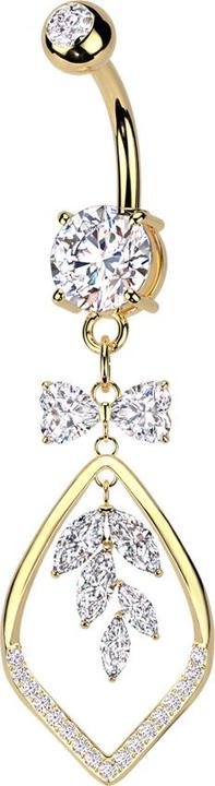 Immagine prodotto Star Piercing Banane vergoldet mit zwei Kugeln Kristall silber Anhänger Band und Rebe Kristalle silber (Ottone, Acciaio chirurgico 316L)