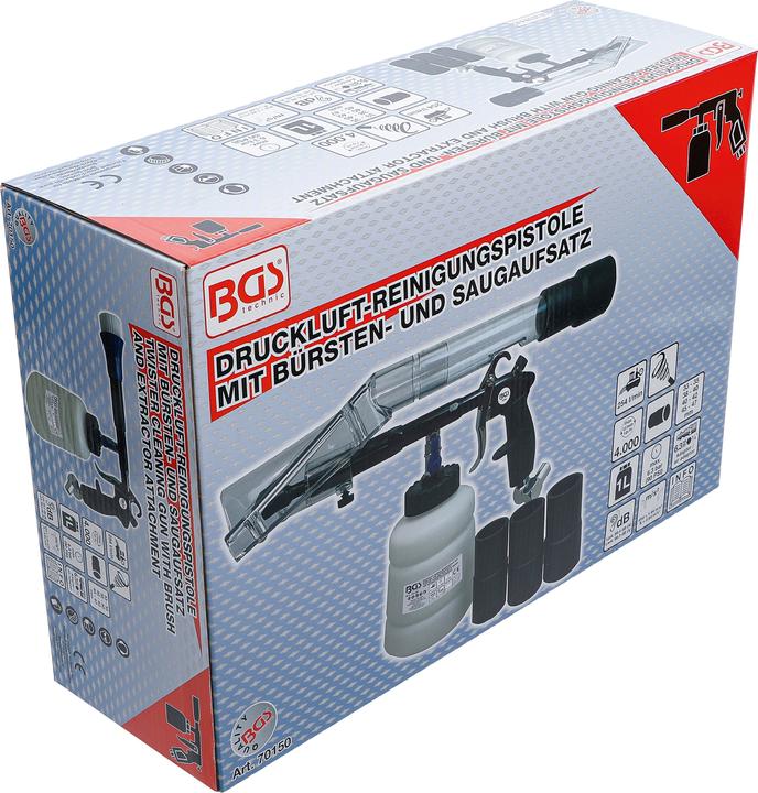 Produktbild BGS Druckluft-Reinigungspistole mit Bürsten- und Saugaufsatz 7-tlg.