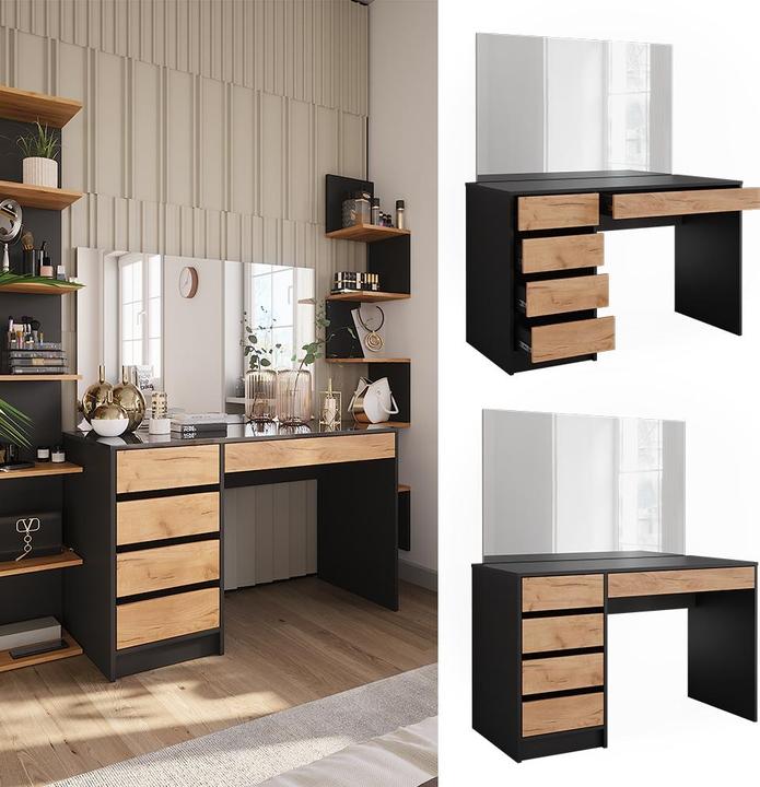 Image du produit Vicco Coiffeuse Sherry, Anthracite/chêne doré, 120 x 75 cm avec miroir LED et tabouret (120 x 75 x 55 cm)