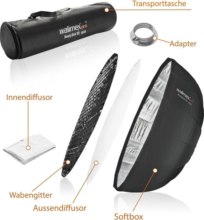 Image du produit Walimex pro Boîte à lumière Pro Studio Line Beauty Dish QA105 pour Profoto (Boîte à lumière, 105 cm)