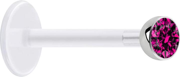Produktbild Star Piercing Micro Labret transparent mit Kugel und Kristall fuchsia (ohne Messing, Chirurgenstahl 316L, Bioflex)