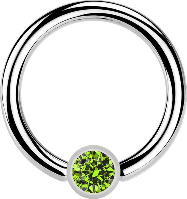 Produktbild Star Piercing Ball Closure Ring silber und Kristall hellgrün (Chirurgenstahl 316L, ohne Messing)