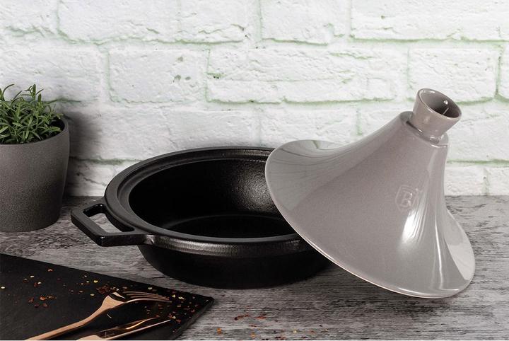 Actual product image BerlingerHaus "Tajin" 2L | enamelled cast iron casserole 22 × 7.5cm (h-25cm with ceramic lid) Moonli (22 cm, Tajine pot, Cast iron)