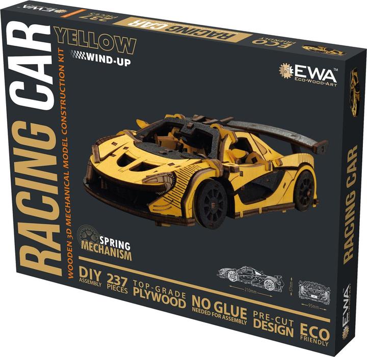 Image du produit Eco Wood Art Kit de maquette 3D en bois - Voiture de course - Jaune (237 pièces)
