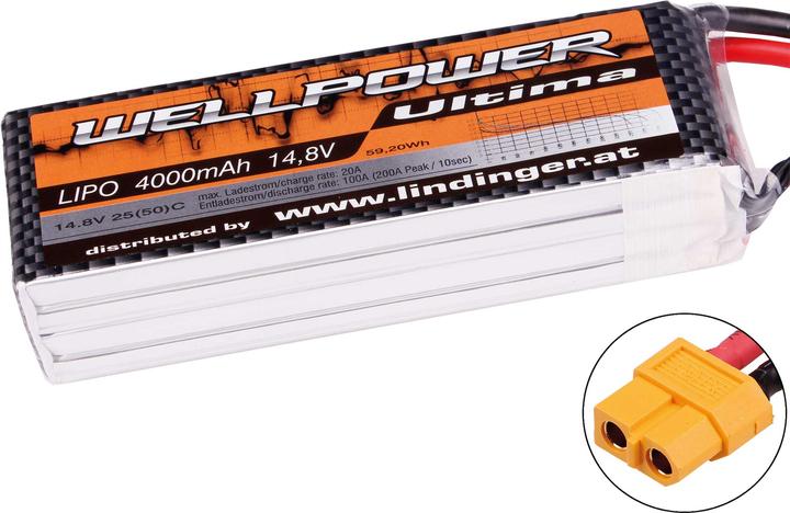 Image du produit Wellpower batterie lipo ultima 4000 mah / 14,8 volt 4s 25/50c ch3/5 xt-60 (14.80 V, 4000 mAh)