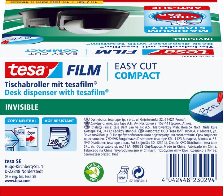 Produktbild tesa tesafilm COMPACT Tischabroller, Klebeband-Spender mit Anti-Rutsch-Boden, inkl. 1 Rolle tesafilm