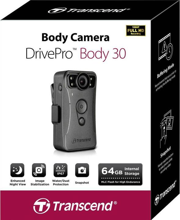 Actual product image Transcend DrivePro Body 30 (Built-in display, Bluetooth, Wi-Fi, Night vision, GPS receiver, Built-in microphone, Full HD)