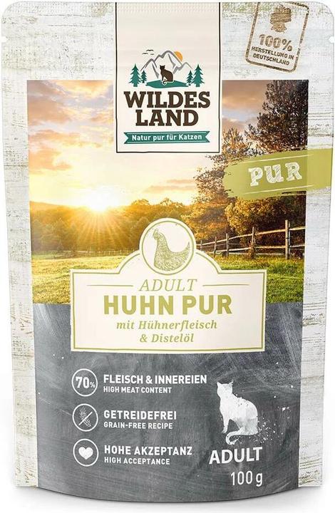 Wildes Land Cibo umido per gatti Adult Chicken PUR con olio di cartamo, 100 g (Adulto, 1 pz., 100 g)