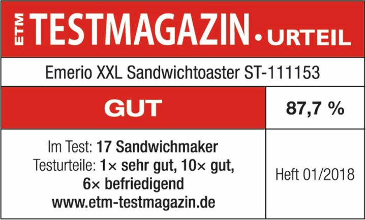 Nutritional values and ingredients Emerio Sandwich maker (EU plug)