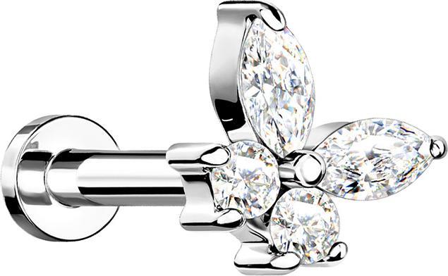 Produktbild Star Piercing Micro Labret Innengewinde silber Schmetterling mit Kristallen silber (Chirurgenstahl 316L, Messing)