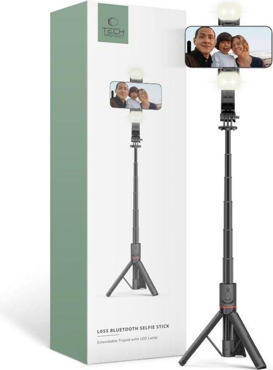 Produktbild Tech-Protect L05S Bluetooth selfie stick with tripod up to 105cm with LED lamp - black