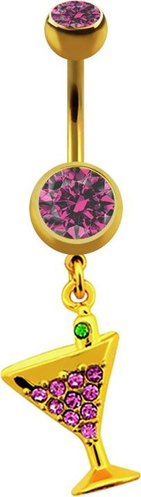 Immagine prodotto Star Piercing Banana placcata oro con ciondolo cocktail e cristallo rosa (Acciaio chirurgico 316L, senza ottone)