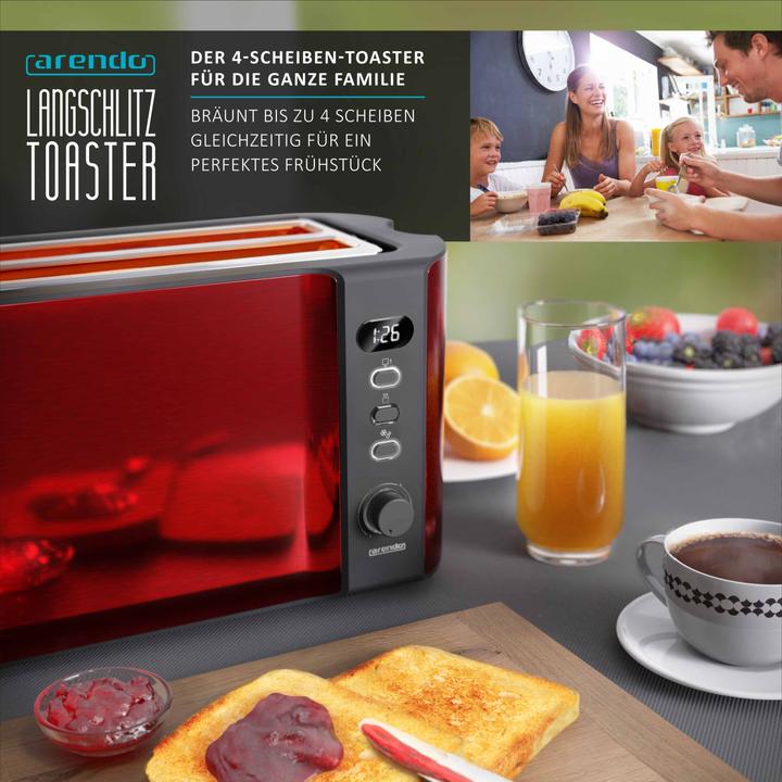 Image du produit Arendo Grille-pain 4 disques en acier inoxydable à fente longue, support à petits pains, écran avec