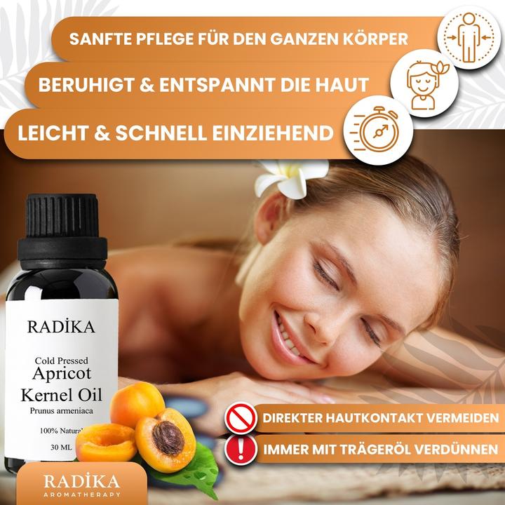 Produktbild Radika Aprikosenkernöl, Kaltgepresst, 100% Rein, BIO, natürlich, 30 ml (Körperöl, 30 ml)