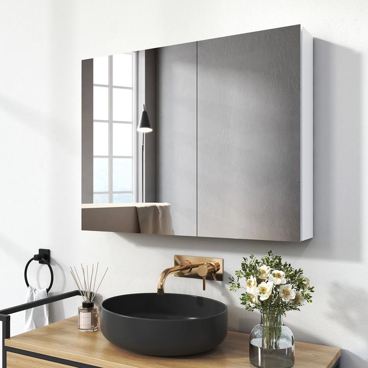 Produktbild Emke Spiegelschränke 85x65cm Spiegelschrank Badschrank mit Doppelseitiger Spiegel (Weiss) (65 x 85 cm)