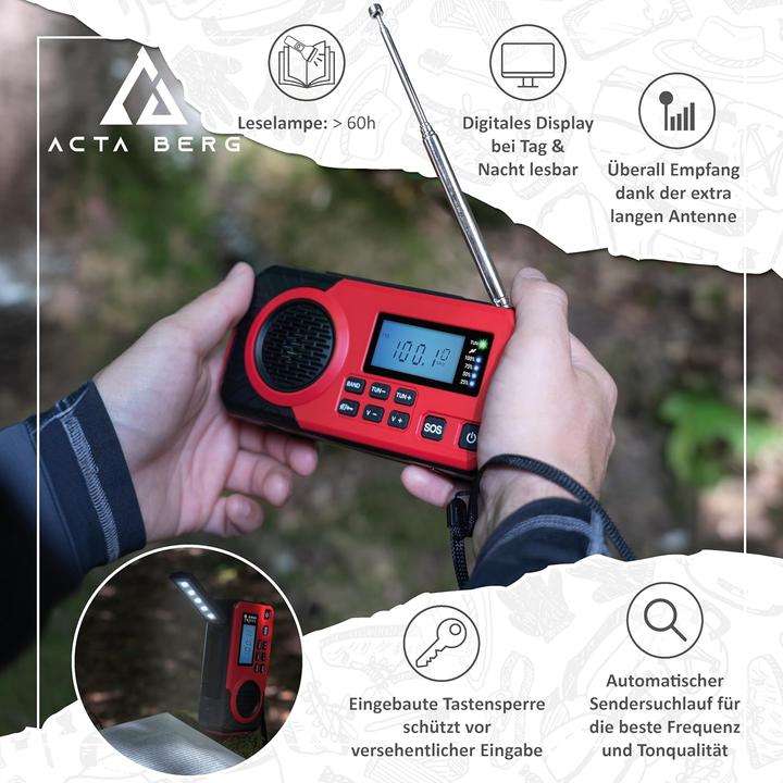 Immagine prodotto Acta Berg Notfall-Kurbelradio mit Solar & 5000 mAh Akku