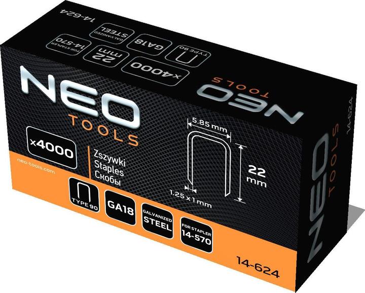 Neo Galvanised staples for pneumatic staplers (14-570), GA18, type 90 (4K), length 22 mm, 4000 s (1 x)