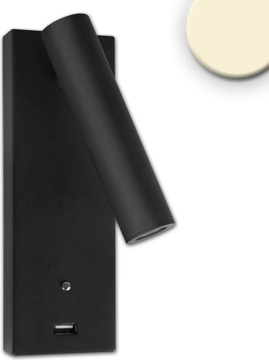 Actual product image Isoled LED reading light, 3W, black, with USB A charging socket, warm white, dimmable to 3 levels