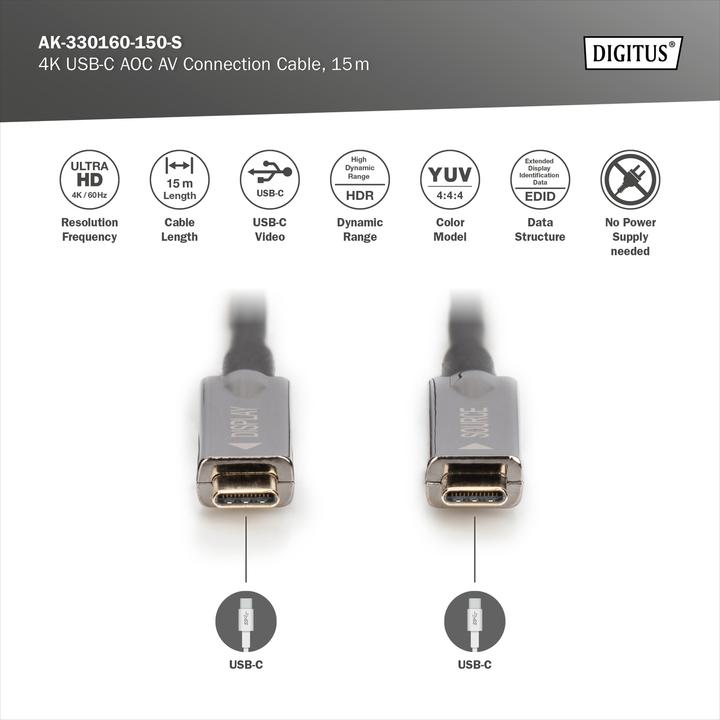 Produktbild Digitus 4K USB Typ - C AOC AV-Anschlusskabel (15 m, USB 3.2 Gen 1)
