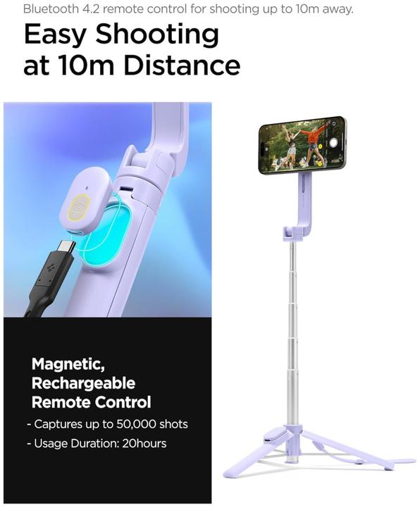 Actual product image Spigen S571W MagSafe Bluetooth Selfie Stick with Tripod - Purple