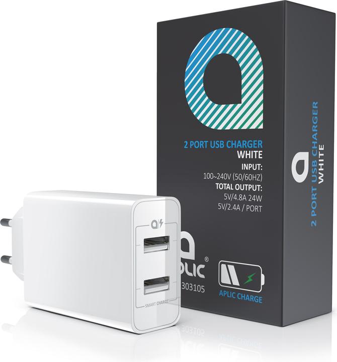 Image du produit Aplic Chargeur USB 4800 mA, banque d'énergie à 2 ports avec Smart Charge + Solid Charge, puissant 24W (24 W)