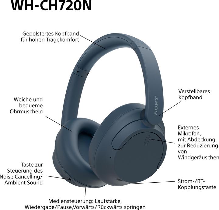 Produktbild Sony WH-CH720N (NC, 35 h, Kabellos, Kabelgebunden)