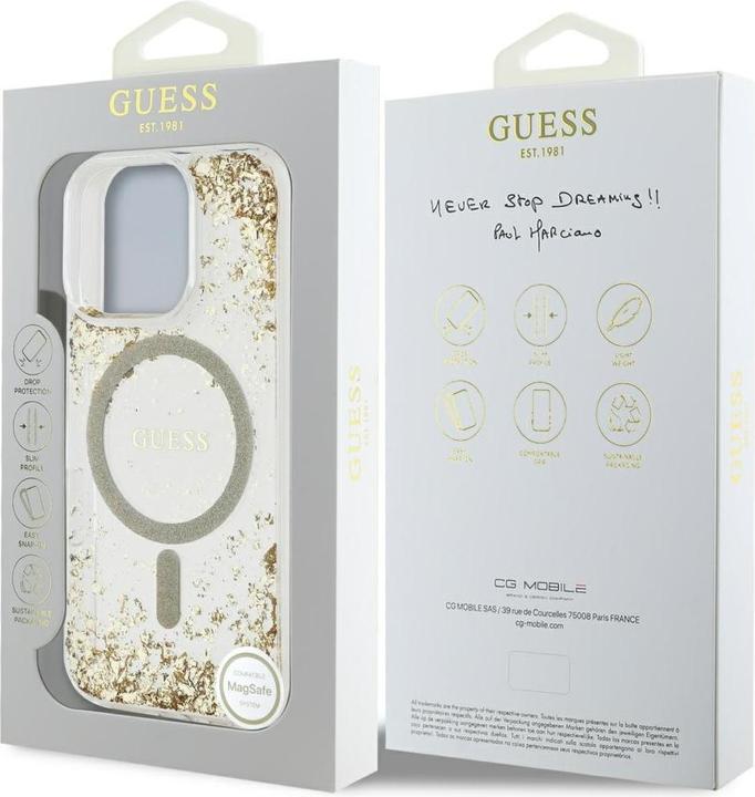 Actual product image Guess HC Resin Bottom Glitter MagSafe case for iPhone 16 Pro - gold (Apple iPhone 16 Pro)