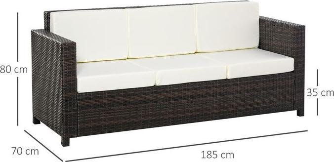 Immagine prodotto Swisshandel24 Divano in poly rattan con cuscini Divano da giardino a 3 posti in metallo poliestere marrone+bianco