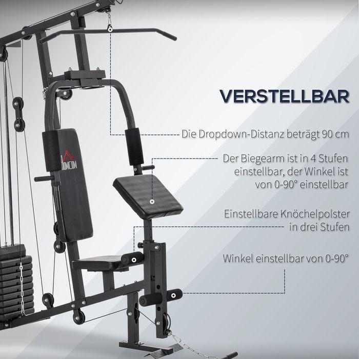 Produktbild Swisshandel24 Gym Kraftstation Fitnessstation Multigym Fitnesscenter Fitnessgerät inkl. Gewichten mit Rollenpolste