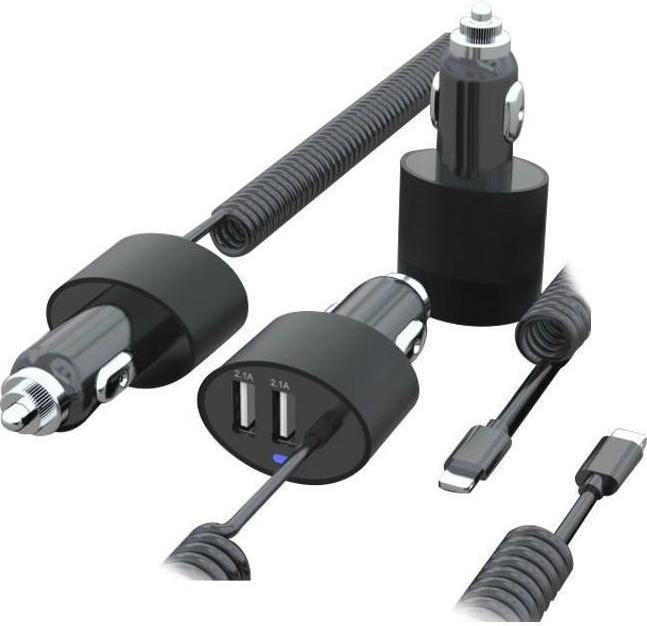 Image du produit Maclean Ładowarka 2x USB 5.2A + lightning spiralny 1.8m (MCE76)