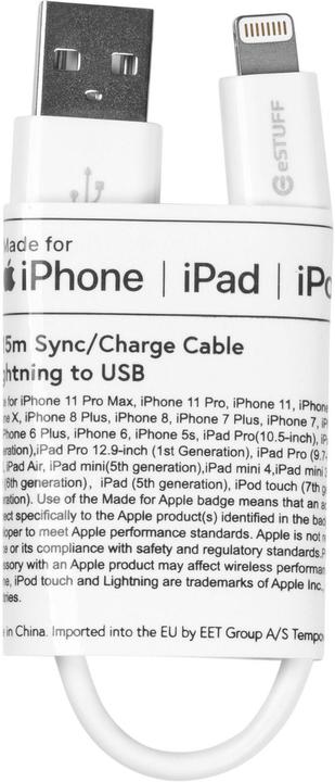 Actual product image eSTUFF Lightning Cable MFI Whit (0.15 m, USB 2.0)