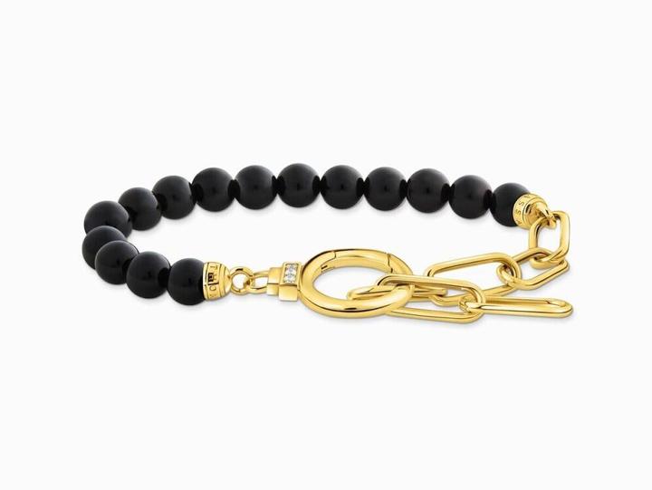 Produktbild Thomas Sabo Armband aus Onyx-Beads und Ankerelementen mit weissen Steinen vergoldet (19 cm, 925er Silber)