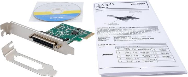 Actual product image Exsys PCIe card 2P Parallel EPP/ECP incl.LowProfileB?gel,ASIX chipset