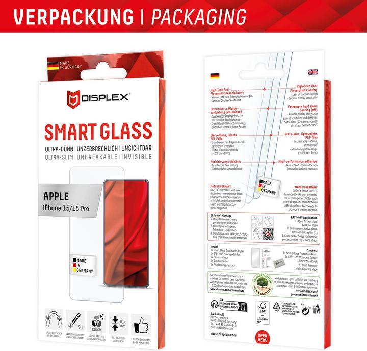 Actual product image Displex Smart Glass (1 Piece, Apple iPhone 15 Pro, Apple iPhone 15)